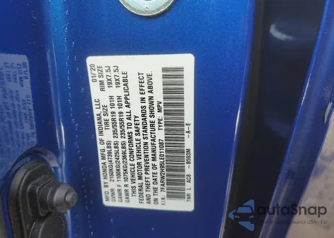 2020 Honda Cr-V Touring from USA, damaged, VIN 7FARW2H95LE011087